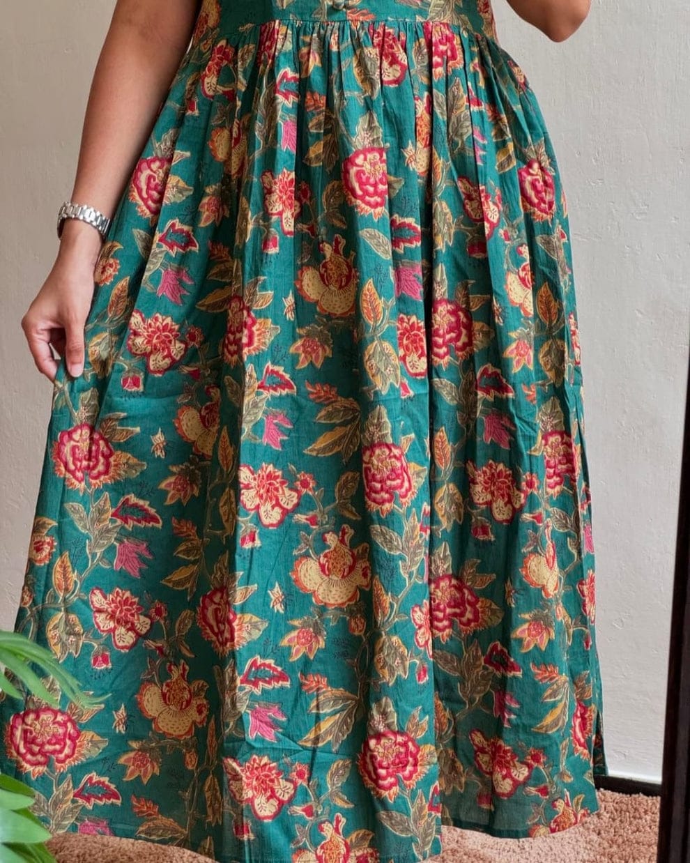 New Stylish Premium Party Dress Green Flower