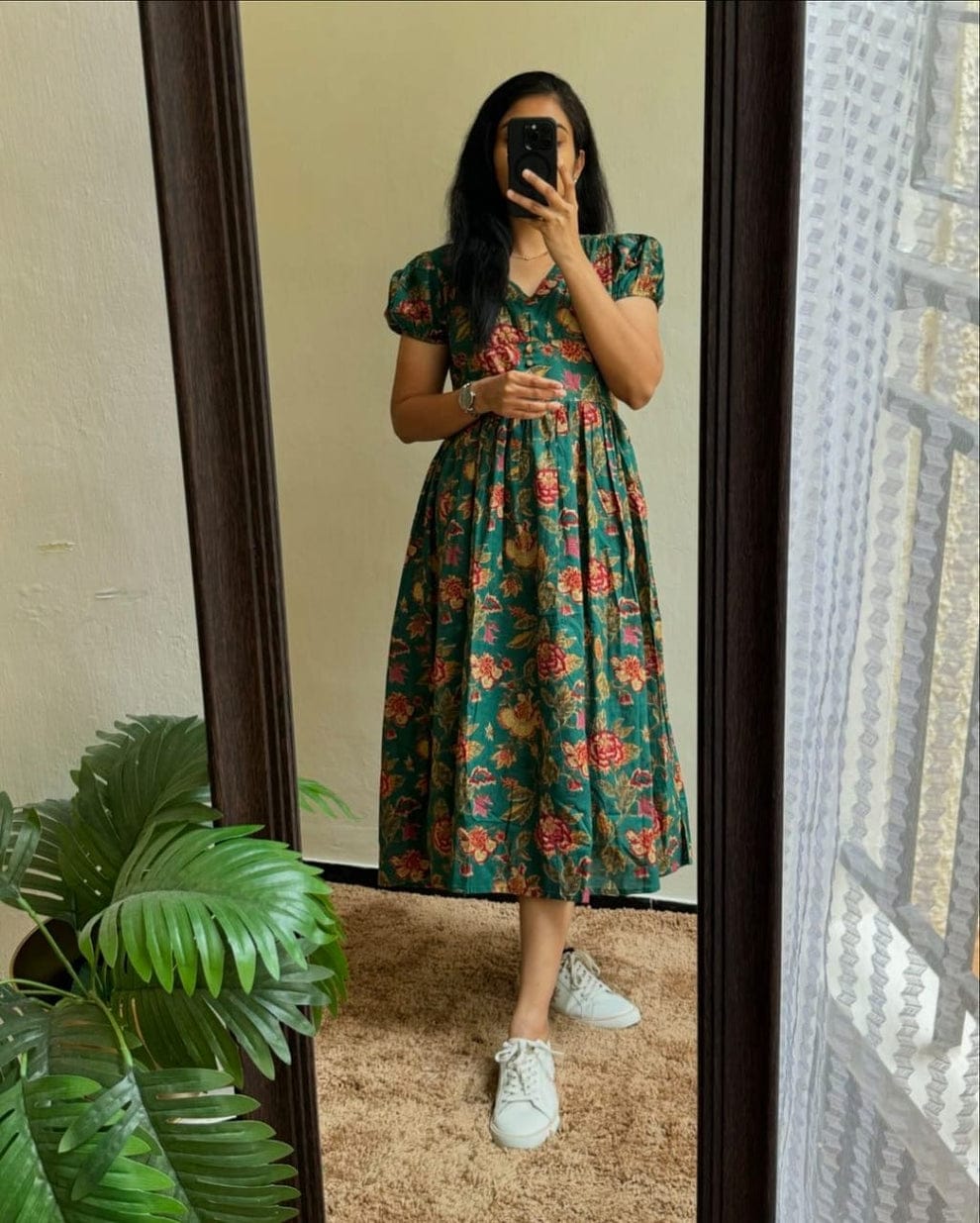 New Stylish Premium Party Dress Green Flower