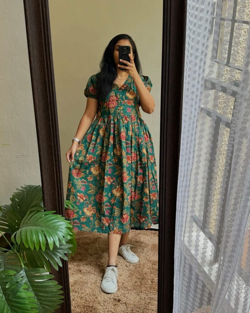 New Stylish Premium Party Dress Green Flower