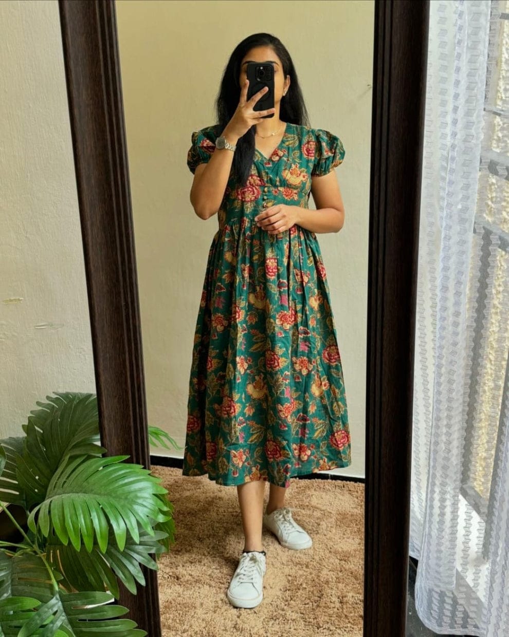 New Stylish Premium Party Dress Green Flower