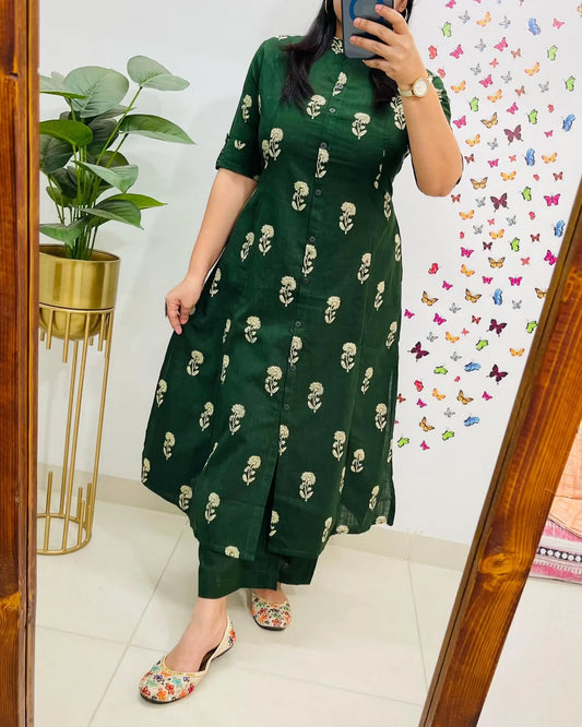 Samayra Green Cotton Co-Ord Set