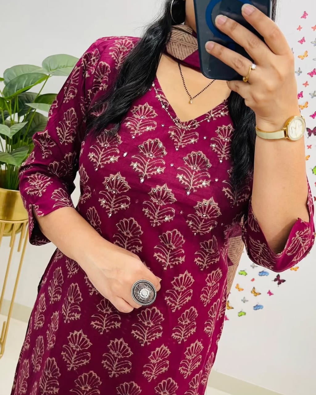 Alisha Kurta Pant with Dupatta Set Wine
