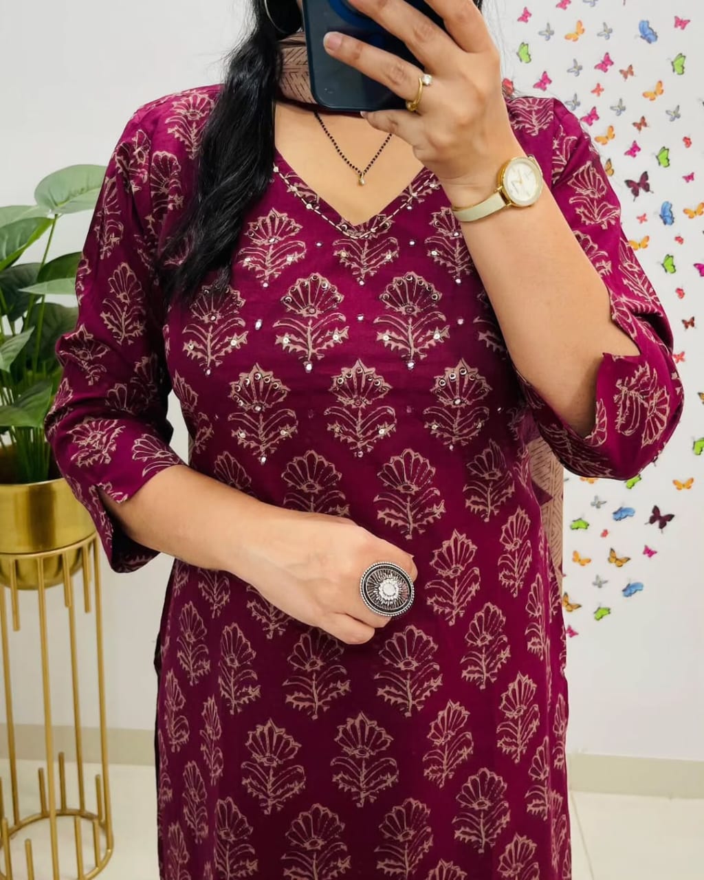 Alisha Kurta Pant with Dupatta Set Wine