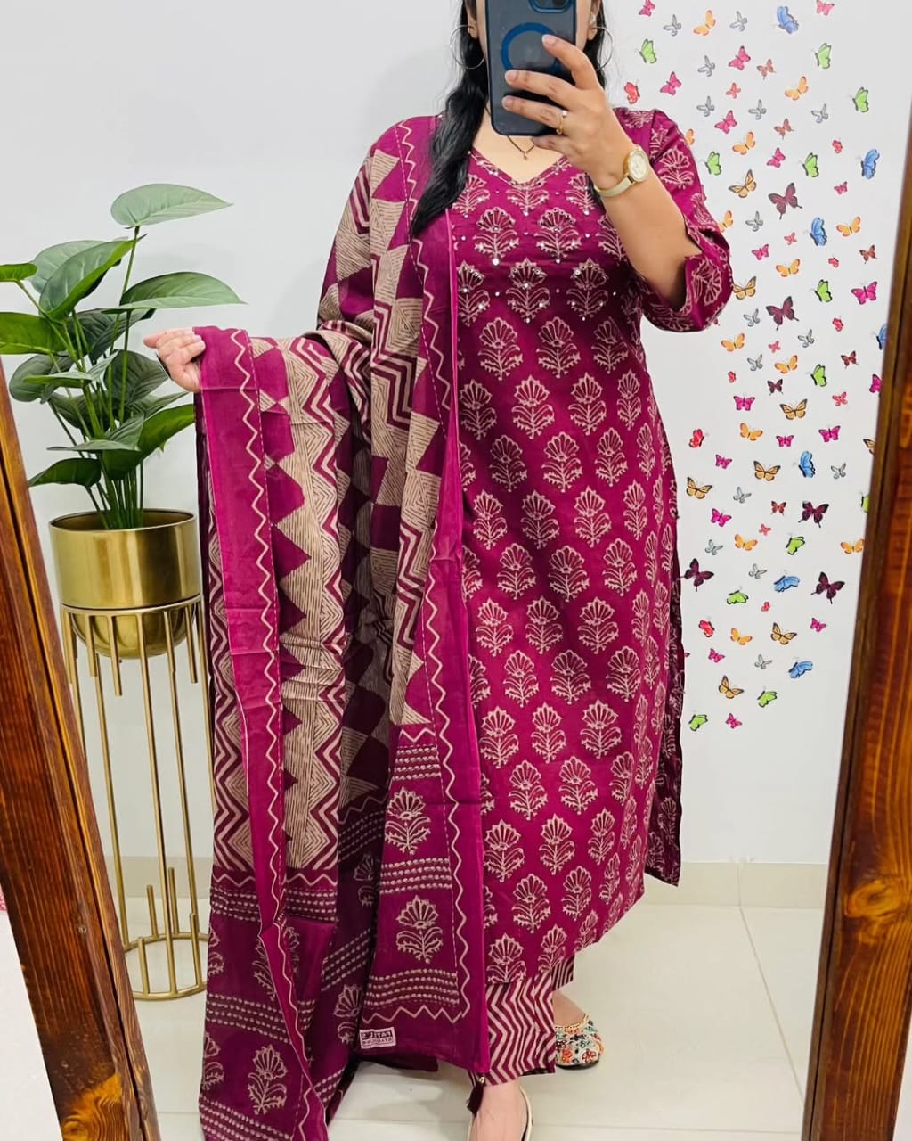 Alisha Kurta Pant with Dupatta Set Wine