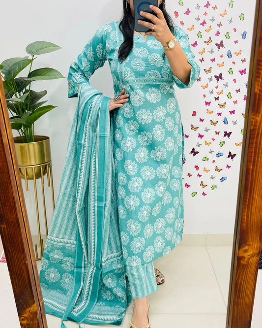 Tisha New Designer Kurta Pant with Dupatta Set Green