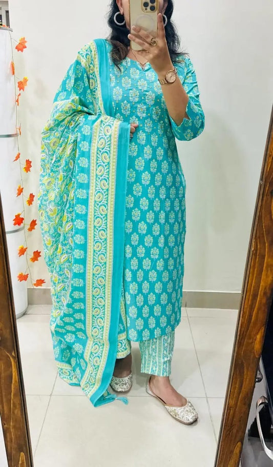 Sarah New Designer Kurta Pant With Dupatta Set Rama