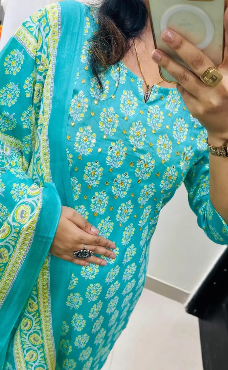 Sarah New Designer Kurta Pant With Dupatta Set Rama