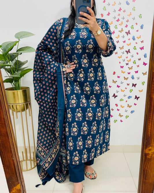 Olivia New Designer Kurta Pant With Dupatta Set Multi Blue