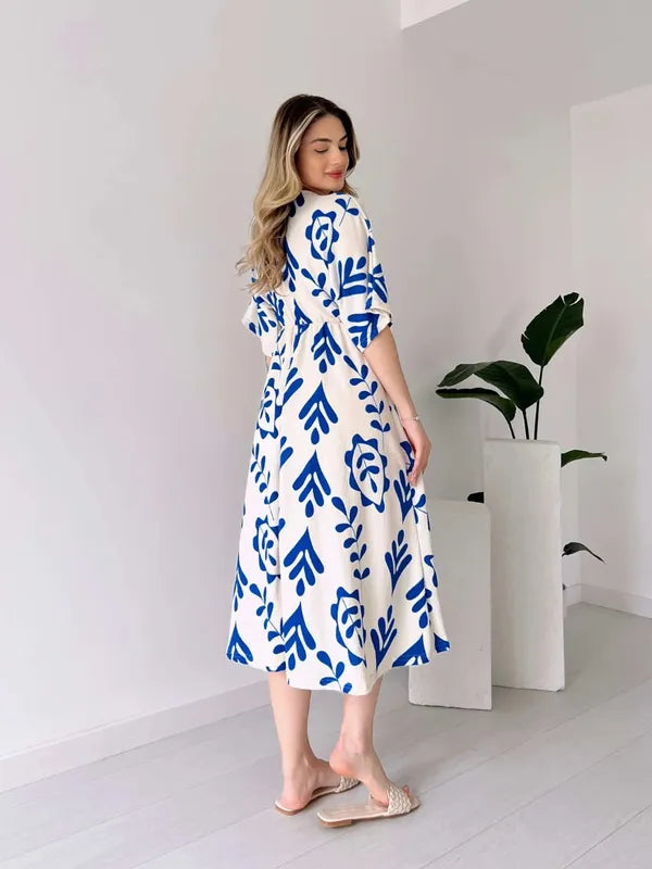 Cotton Fit and Flare Western Party Dress Blue