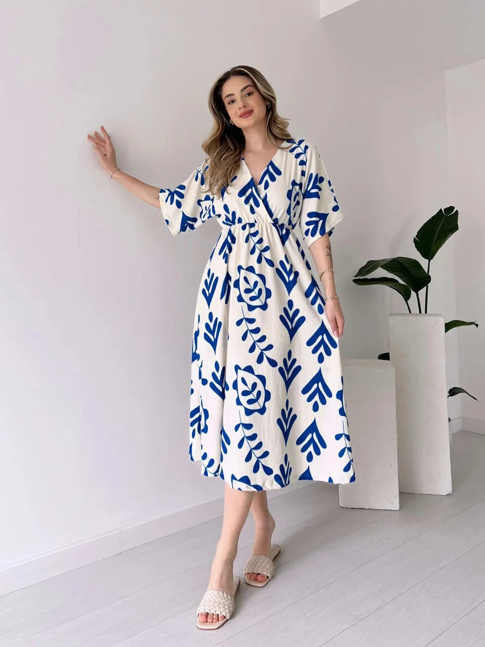 Cotton Fit and Flare Western Party Dress Blue