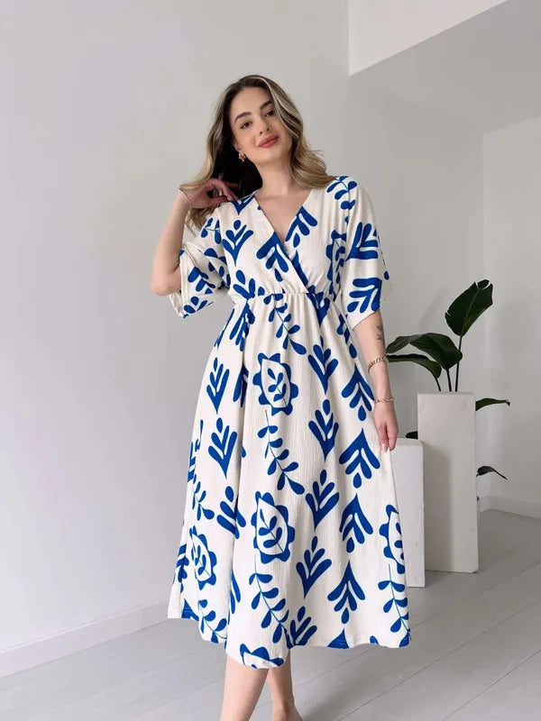 Cotton Fit and Flare Western Party Dress Blue