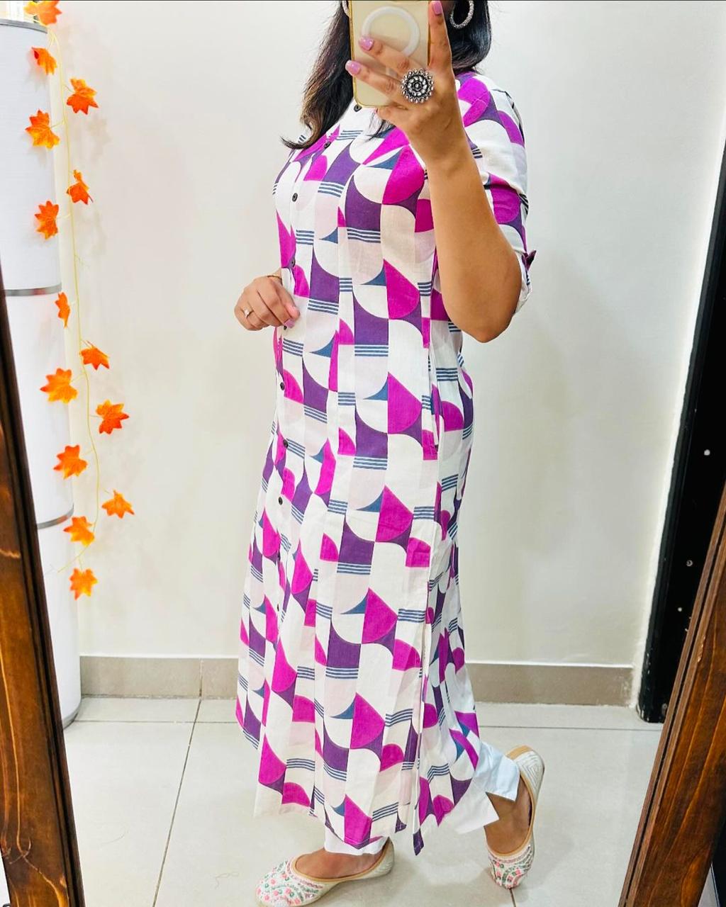 Multi Pink Cotton Kurta And Pant Co-Ord Set