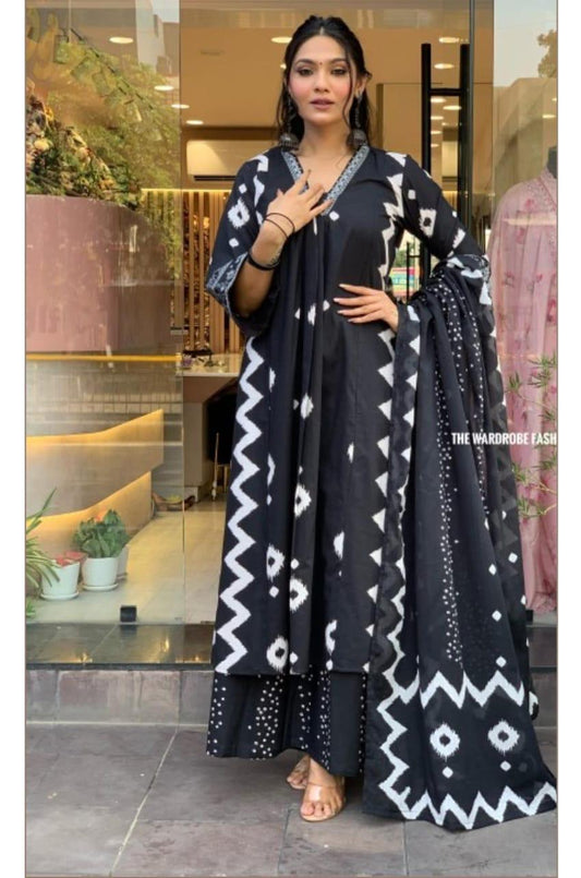 Cotton Black Kurta and  Pant with Dupatta WR