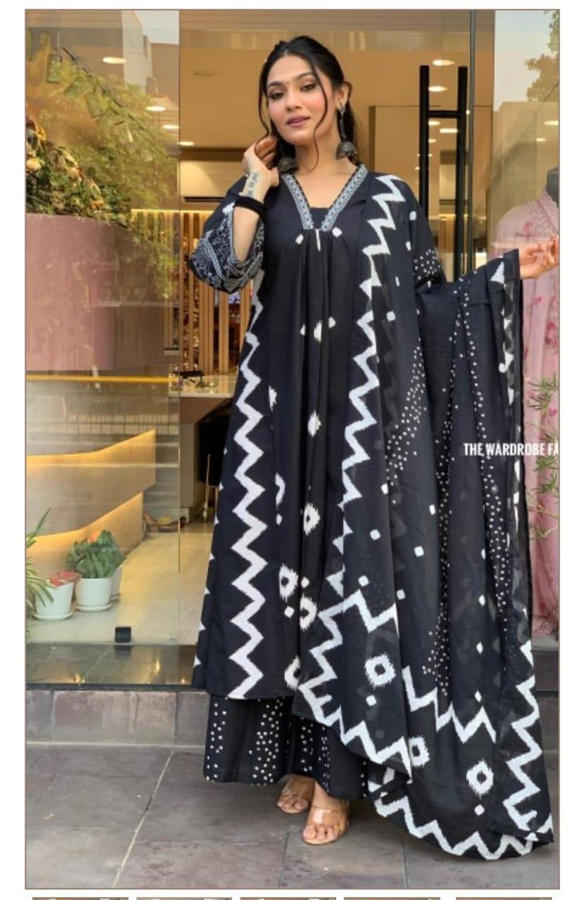 Cotton Black Kurta and  Pant with Dupatta WR