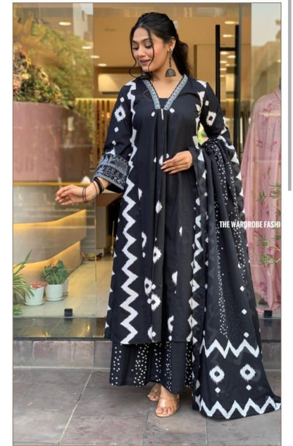 Cotton Black Kurta and  Pant with Dupatta WR