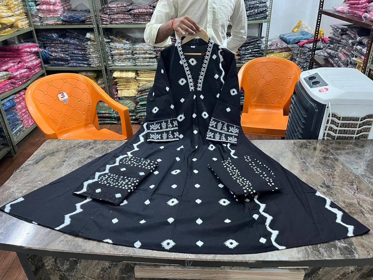 Cotton Black Kurta and  Pant with Dupatta WR