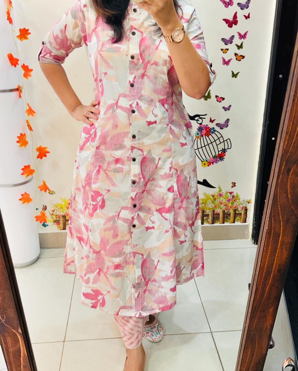 Pink Cotton Kurta And Pant Co-Ord Set