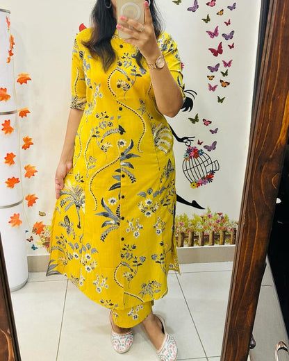 Yellow Cotton Kurta And Pant Co-Ord Set